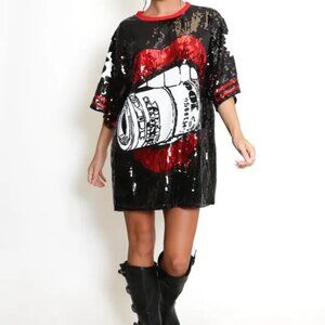 Dollar Lips Sequin T-Shirt Dress